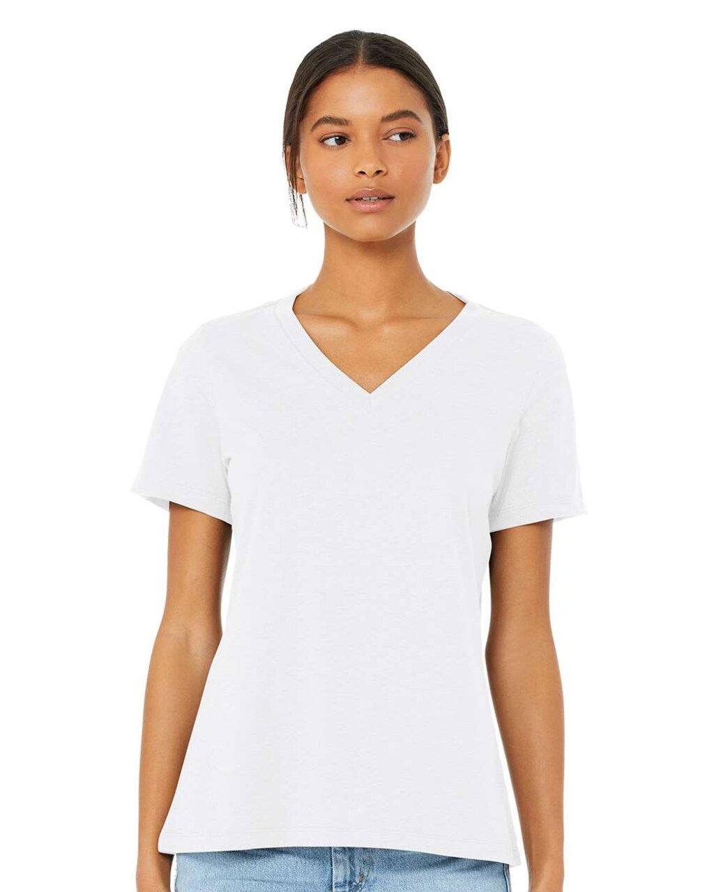 BELLA + CANVAS Women’s CVC V-Neck Short Sleeve T-Shirt Lightweight Soft Tee for Everyday Wear
